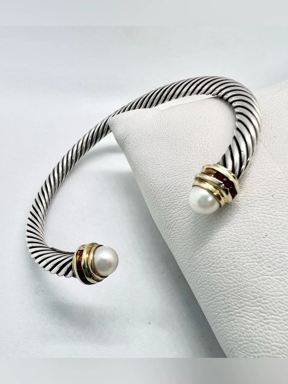 David Yurman 5mm Pearl Bracelet With Ruby And Gold - Picture 6 of 11